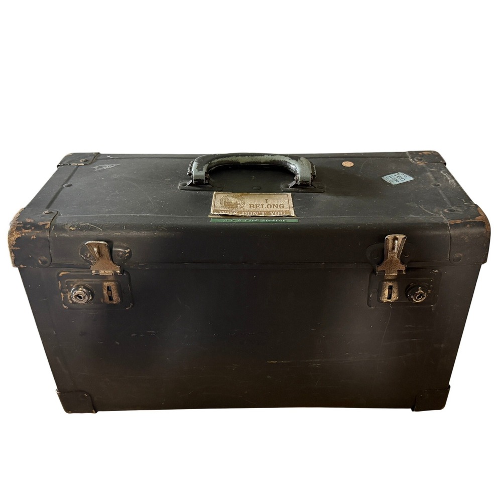 Vintage Industrial Locking Storage Case Black Metal Fiberboard Film Holder Trunk